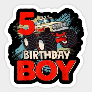 5 Year Old 5th Birthday Boy Monster Truck Car Sticker
